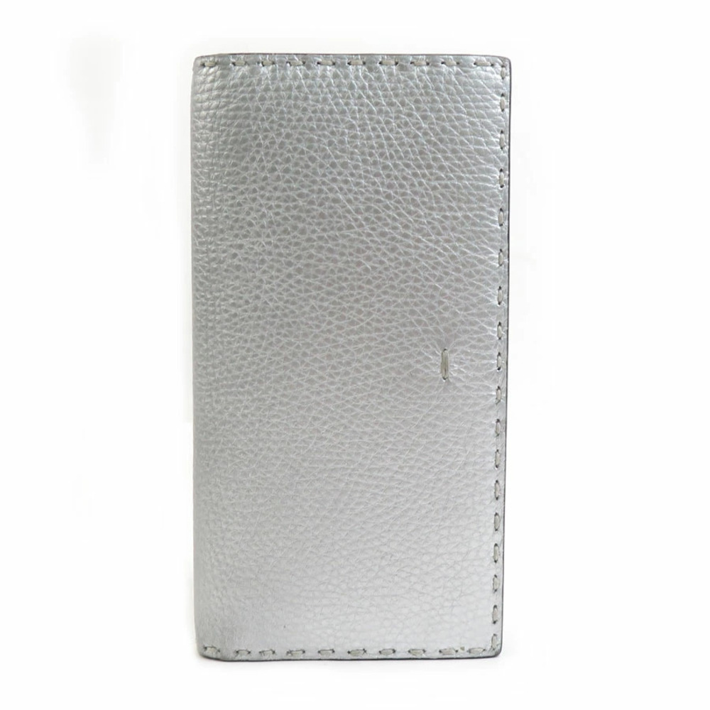 Fendi Bi fold Long Wallet Leather Silver